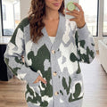 Green Camouflage Drop Shoulder V Neck Button Front Cardigan - Foto 5