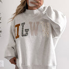 Gray WWJD Mixed Pattern Embroidered Patch Graphic Mock Neck Sweatshirt - Thumbnail