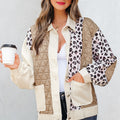 Khaki Leopard Waffle Quilted Patchwork Button Front Jacket - Foto 1