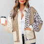 Khaki Leopard Waffle Quilted Patchwork Button Front Jacket