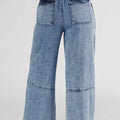 Ashleigh Blue Acid Wash Exposed Seam Drawstring Elastic Waist Barrel Jeans - Damesmode Afbeelding 2 - Foto 2