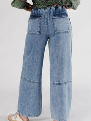 Jeans Ashleigh Blue Acid Wash Acid String à cordon élastique taille - Damesmode Afbeelding 2 - Miniatuur