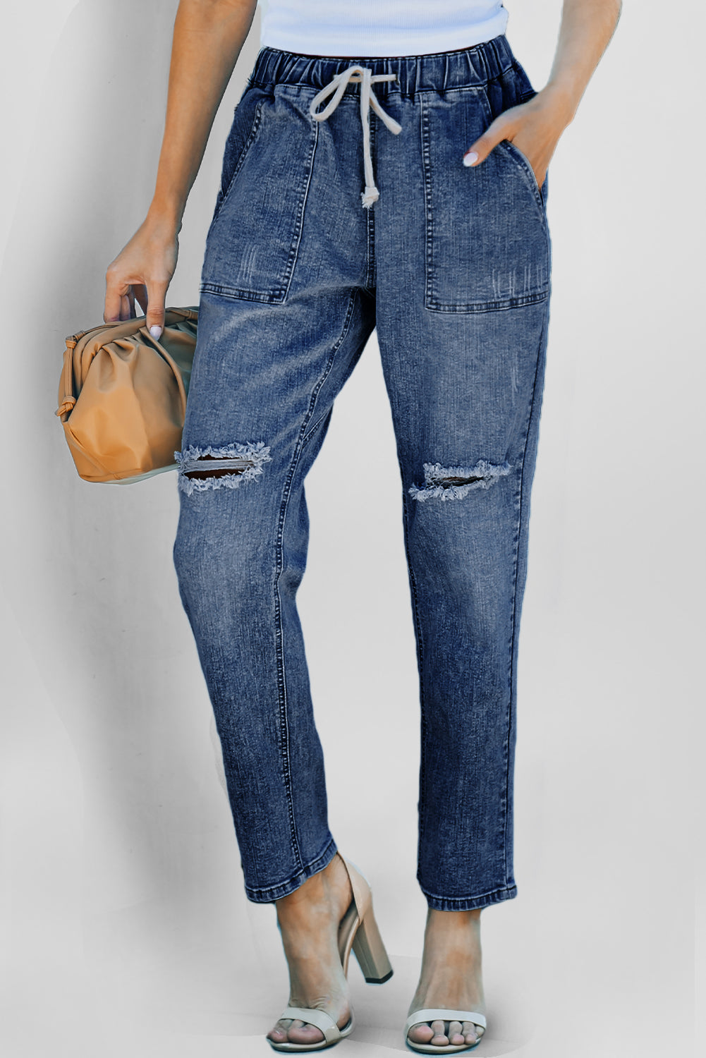 Dunkelblauer Zusammenkommen Denim-Jogger mit Stresstaschen