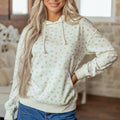 Weißer Pullover mit floralem Muster und Rippenkordel und Saum, langärmliger Hoodie - Foto 1