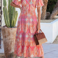 Multicolour Paisley Print V-Neck Short Sleeve Boho Maxi Dress with Ruffle Details - Foto 5
