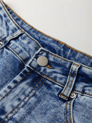 Myosotis Center Seam Cuffed Hem Straight High Waist Jeans - Miniatuur