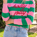 Felpa a Righe Verde Holly Jolly Letter ricamata - Foto 1