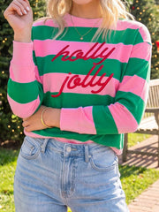 Sweat-shirt à pull brodé à rayures vertes à rayures huux jolly - Miniatuur