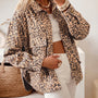 Khaki leopardmønstret krave Langærmet Patch lomme Shift Denim jakke