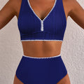 Dunkelblaue Bikinis mit Shell-Stickerei und V-Ausschnitt mit Textur, Mix-and-Passend Bikinis mit hoher Taille - Foto 6