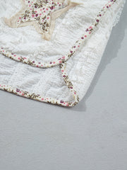 Weiße strukturierte Spitzen-Detail-Floral-Star-Patch-Kordelzug-Casual-Shorts - Miniatuur