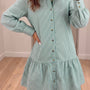 Green Stripe Striped Shift Long Sleeve Dress