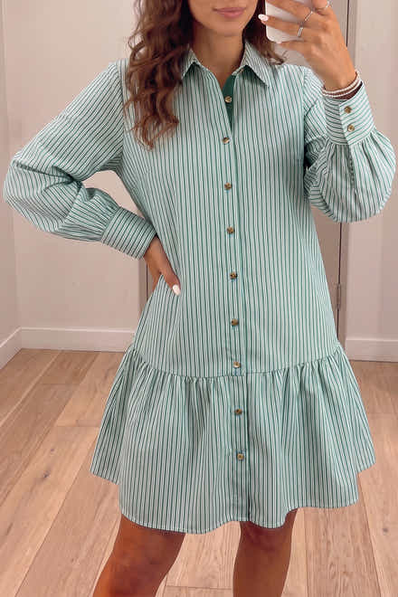 Green Stripe Striped Shift Long Sleeve Dress