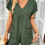 V-Neck Casual Short Sleeve Romper with Pockets