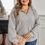 Grauer gesteppter Viertel-Reißverschluss-Hoodie in Plus-Size-Größen