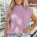 White Solid Color High Neck Cap Sleeve Loose Top - Foto 6