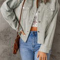 Sky Blue Raw Hem Flap Pockets Cropped Corduroy Jacket - Foto 1
