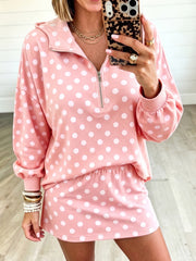 Set Mini Skort Mini Casual con cappuccio rosa a pois - Miniatuur