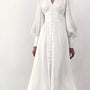 V-Neck Lantern Sleeve Midi Dress