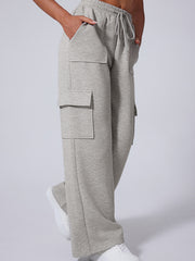 Light Grey Multi Pockets Lace-up High Waist Wide Leg Workout Pants - Miniatuur