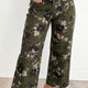 Gréng Vintage Blummenprint Quadrat-Patch Zakken Raw Hem Shift Jeans