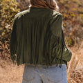 Veste verte à franges courtes en pseudo daim - Foto 4