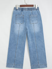 Beau Blue Drawstring Waist Wide Leg Ankle Length Jeans - Damesmode Afbeelding 7 - Miniatuur