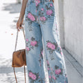 Sky Blue Garden Floral Print Bootcut Jeans - Foto 1