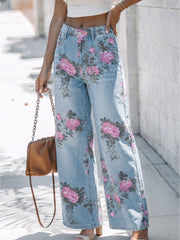 Sky Blue Garden Floral Print Bootcut Jeans - Miniatuur