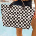 Black white Checkered Glossy PU Leather Tote Bag - Damesmode Afbeelding 6 - Foto 6
