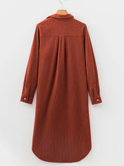 Clay Long Sleeve Button Down Corduroy Midi Length One Piece Dress - Miniatuur