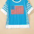 Light Blue Flag Print Patchwork Colorblock July 4th T Shirt - Foto 3