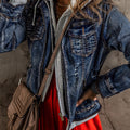 Veste en jean en denim bleu foncé à capuche à capuche zippée - Foto 3