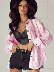 Delicacy Geometric Print Textured Flap Detail Shacket with Pocket - Miniatuur