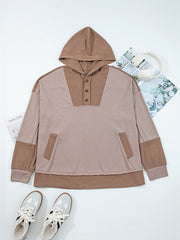 Goat Waffle Contrast Patchwork Plus Size Pocketed Hoodie - Miniatuur