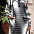White Stripe Buttoned Front Collared Long Sleeve T Shirt Dress with Pockets - Foto 6