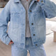 Sky Blauw Stippenpatroon met Lange Mouwen Collar Zakken Casual Shift Silhouette Spijkerstof Jasje