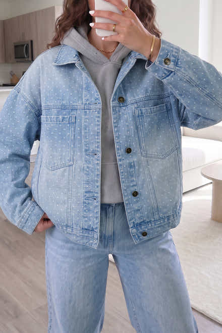 Giacca di jeans a maniche lunghe azzurro cielo a pois Shift Silhouette casual