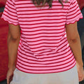 Black Stripe Scalloped Trim Round Neck T Shirt - Damesmode Afbeelding 5 - Foto 5
