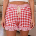Sky Blue Gingham Print Ruffle Striped Detail Lace Tie Shorts - Foto 4