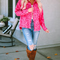 Pink Leopard Print Button Cuffs Raw Hem Jacket - Foto 6