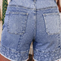 Himmelblau gestreifte Paisley-Mix-Patchwork-Rohhem-Jeansshorts - Foto 2