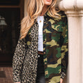 Brown Leopard Camo Patchwork Oversize Shacket - Damesmode Afbeelding 4 - Foto 4