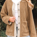 Veste en patchwork en velour côtelé beige français clair, bouffante, avec de grandes poches - Foto 6