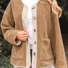 Chaqueta de retallos de tercero beige francés clara con borde de pana y bolsillos grandes - Thumbnail