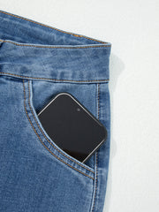 Jeans Ashleigh Blue à multiples boutons, taille haute et jambes larges avec poches - Damesmode Afbeelding 6 - Miniatuur