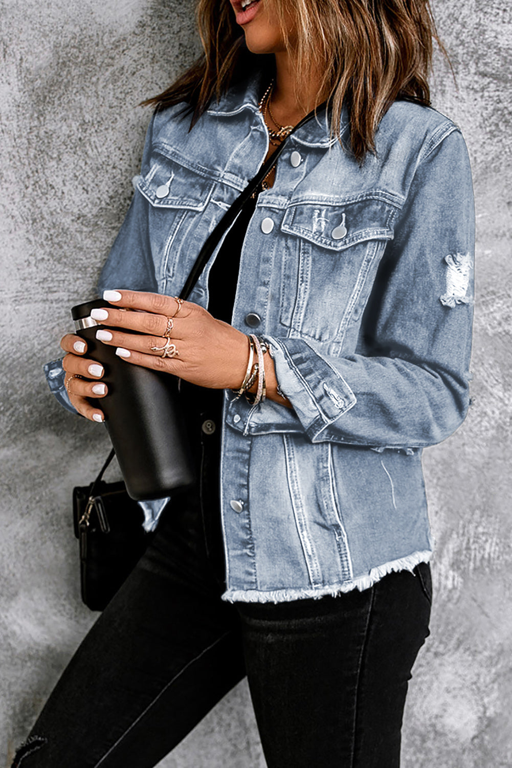 Veste en jean veste en jean à revers bleu ciel usée