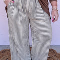 Black Stripe Plus Size Tie Waist Loose Pants - Damesmode Afbeelding 1 - Foto 1