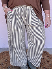 Black Stripe Plus Size Tie Waist Loose Pants - Women's Fashion Image 1 - Miniatuur