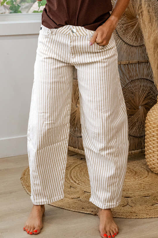 Khaki-Streifen-Casual-Barrel-Jeans